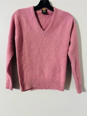 Vintage BHS Pink Lambswool Angora V-Neck Fuzzy Sweater Size 10 / US Medium